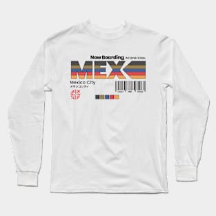 Vintage Mexico City MEX Airport Label Retro Travel Long Sleeve T-Shirt